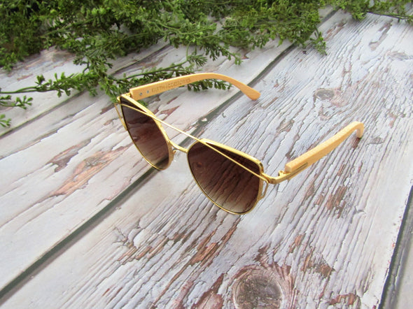 Bamboo Wood Sunglasses for Men and Women, Cat Eye Modern Wooden Sunglasses