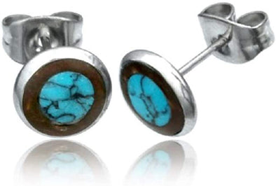 Earth Accessories Organic Shell and Coconut Stud Earrings for Women/Earring set with Abalone, Shiva Eye, and Turquoise/Ear Rings with Surgical Steel