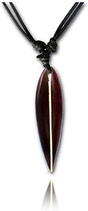 Earth Accessories Adjustable Organic Wood Surfboard Pendant Necklace - Beach Necklaces or Surfer Necklace for Women or Men
