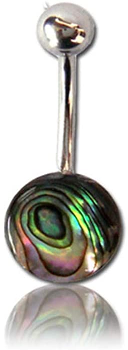 Earth Accessories Organic Shell Belly Button Ring Piercing for Women - Navel Belly Button Rings with Surgical Steel - with Abalone, Mother of Pearl