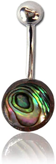 Earth Accessories Organic Wood/Shell Belly Button Ring Piercing for Women/Navel Belly Button Rings with Surgical Steel/with Abalone,Mother of Pearl