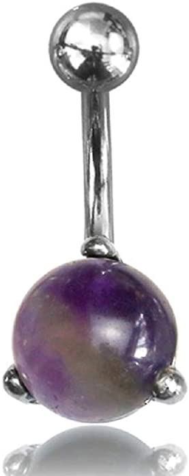 Crystal/Stone Belly Button Ring Piercing for Women - Navel Belly Button Rings with Surgical Steel - Amethyst, Pink Rose Quartz, Onyx, and Turquoise