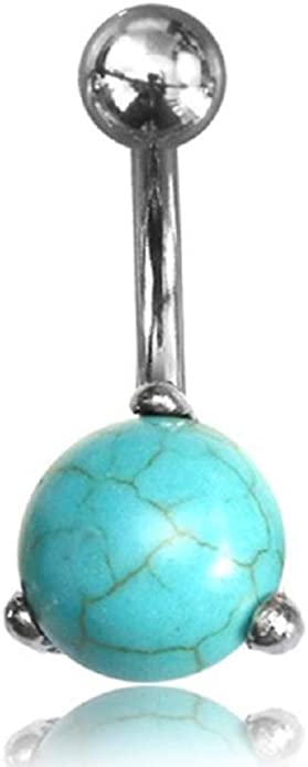 Crystal/Stone Belly Button Ring Piercing for Women - Navel Belly Button Rings with Surgical Steel - Amethyst, Pink Rose Quartz, Onyx, and Turquoise