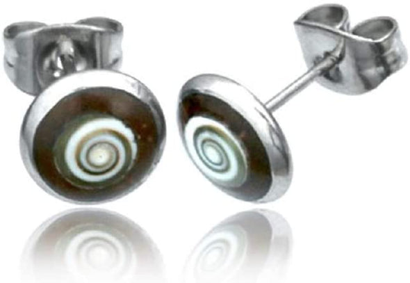 Earth Accessories Organic Shell and Coconut Stud Earrings for Women/Earring set with Abalone, Shiva Eye, and Turquoise/Ear Rings with Surgical Steel
