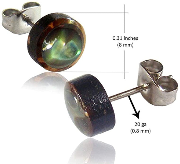 Earth Accessories Organic Shell Stud Earrings for Women - Stud Earring Set surrounded by Coconut Shell with Abalone, Mother of Pearl, and More