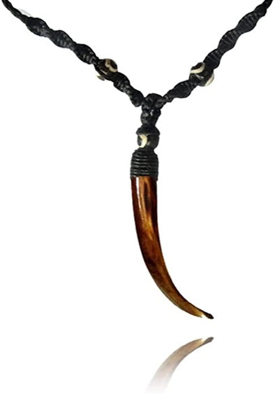 Earth Accessories Sustainably Sourced Organic Bone Tooth Necklace - Tribal Necklace or Tribal Jewelry for Surfer, Boho, or Caveman Inspired Looks