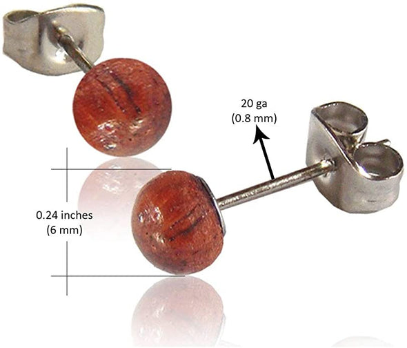 Earth Accessories Ball Stud Earrings for Women - Earring Set with Organic Wood - Ear Rings with Surgical Steel