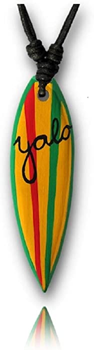 Earth Accessories Adjustable Organic Wood Surfboard Pendant Necklace - Beach Necklaces or Surfer Necklace for Women or Men