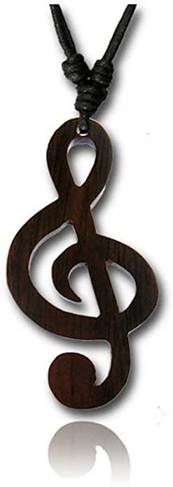 Earth Accessories Organic Wood Music Note Necklace for Women - Pendant Treble Clef Music Necklaces or Music Jewelry