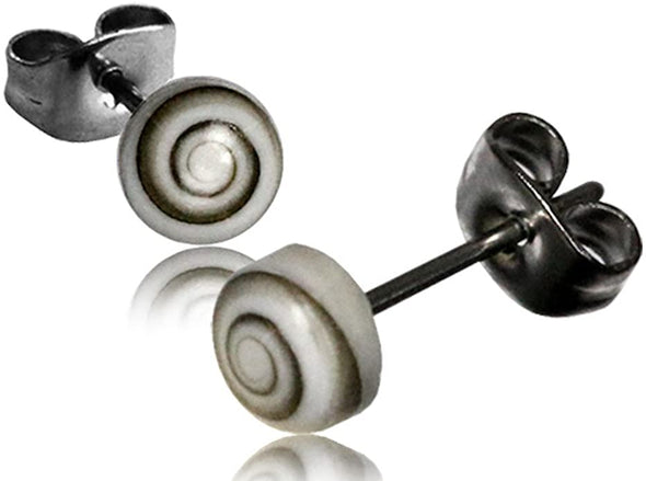 Earth Accessories Organic Shell Stud Earrings for Women - Stud Earring Set surrounded by Coconut Shell with Abalone, Mother of Pearl, and More