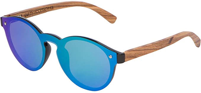 Wood Sunglasses for Men and Women, Retro One-Piece Wooden Polarized Sunglasses, Blue / Green