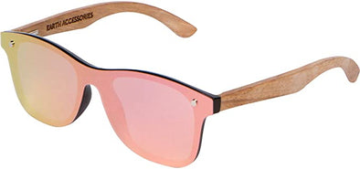 Wood Sunglasses for Men and Women, Flat One-Piece Wooden Polarized Sunglasses, Pink Mirror