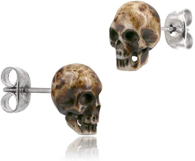 Earth Accessories Sustainably Sourced Organic Bone Skull Earrings for Women or Men - Stud Skeleton Ear Rings - Gothic Skeleton Jewelry