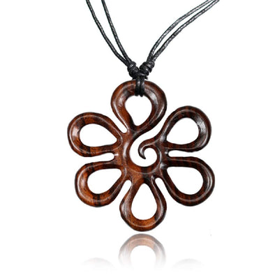 Earth Accessories Adjustable Organic Wood Flower Necklace for Women - Pendant Flower Necklaces