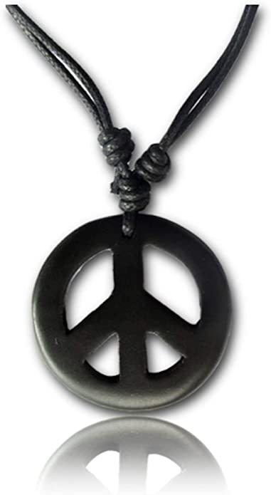 Earth Accessories Adjustable Peace Sign Pendant Necklace with Organic Shop Earth Accessories