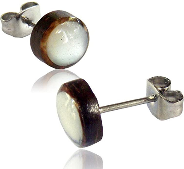 Earth Accessories Organic Shell Stud Earrings for Women - Stud Earring Set surrounded by Coconut Shell with Abalone, Mother of Pearl, and More