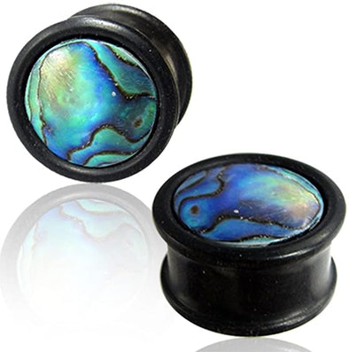Earth Accessories Abalone Gauge Earrings - Gauges for Ears with Organic Wood - Ear Stretching Gauges (Guages or Gages) - Set of Plugs Sold as a Pair