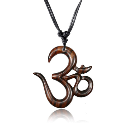 Earth Accessories Adjustable Ohm Necklace with Organic,Wood-Om,Yoga Necklace for Women-Bohemian Necklaces for Strength,Meditation, Spiritual Practice