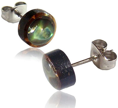 Earth Accessories Organic Shell Stud Earrings for Women - Stud Earring Set surrounded by Coconut Shell with Abalone, Mother of Pearl, and More