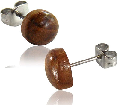 Earth Accessories Rounded Stud Earrings for Women - Earring Set with Organic Wood - Ear Rings with Surgical Steel