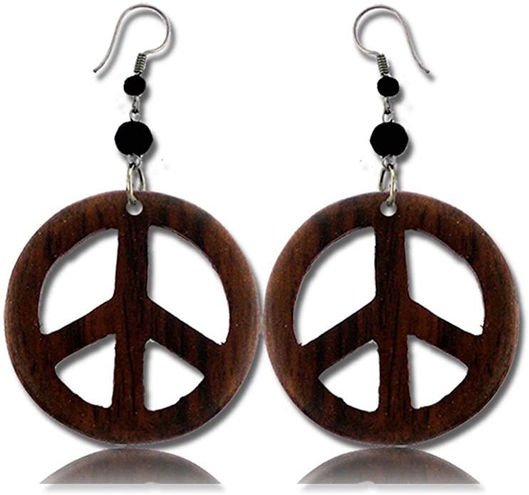 Earth Accessories Peace Sign Dangle Earrings with Organic Wood - Earri –  Shop Earth Accessories