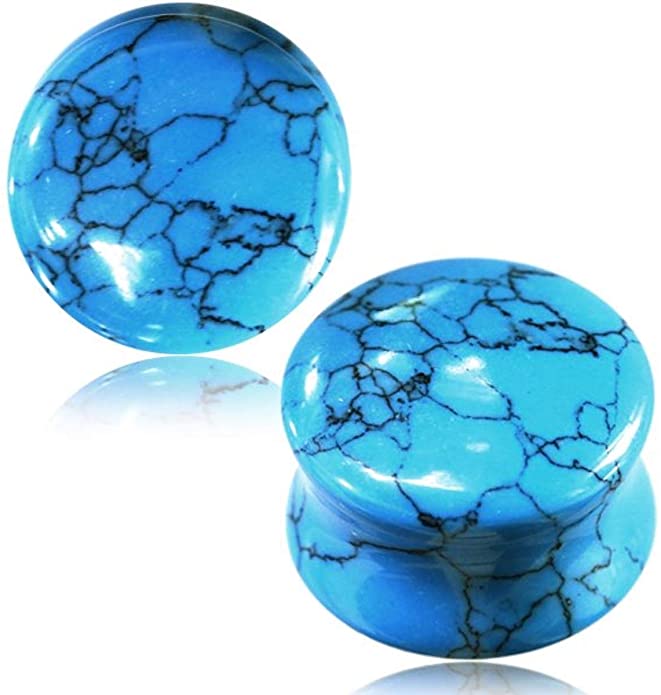 Ayoiow 2Pcs Stone Gauges Size 4, Turquoise Ear Gauge Plugs