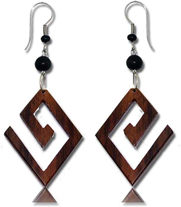 Earth Accessories Organic Wood Dangle Spiral Earrings for Women/Boho Ear  Rings or Tribal Earring for African, Hawaiian,Maui,Egyptian, or Indian Looks