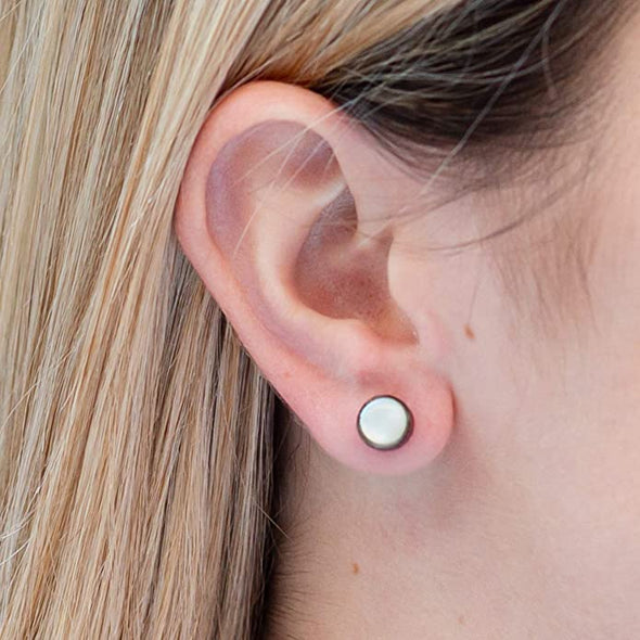 Earth Accessories Organic Shell Stud Earrings for Women - Stud Earring Set surrounded by Coconut Shell with Abalone, Mother of Pearl, and More