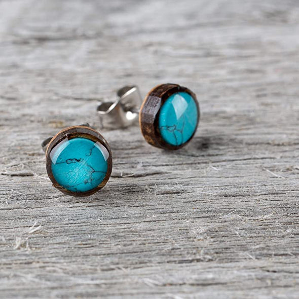 Earth Accessories Organic Shell Stud Earrings for Women - Stud Earring Set surrounded by Coconut Shell with Abalone, Mother of Pearl, and More