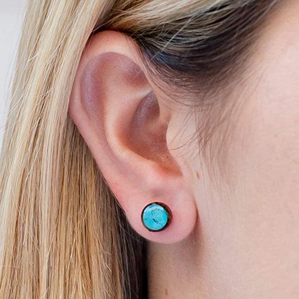 Earth Accessories Organic Shell Stud Earrings for Women - Stud Earring Set surrounded by Coconut Shell with Abalone, Mother of Pearl, and More