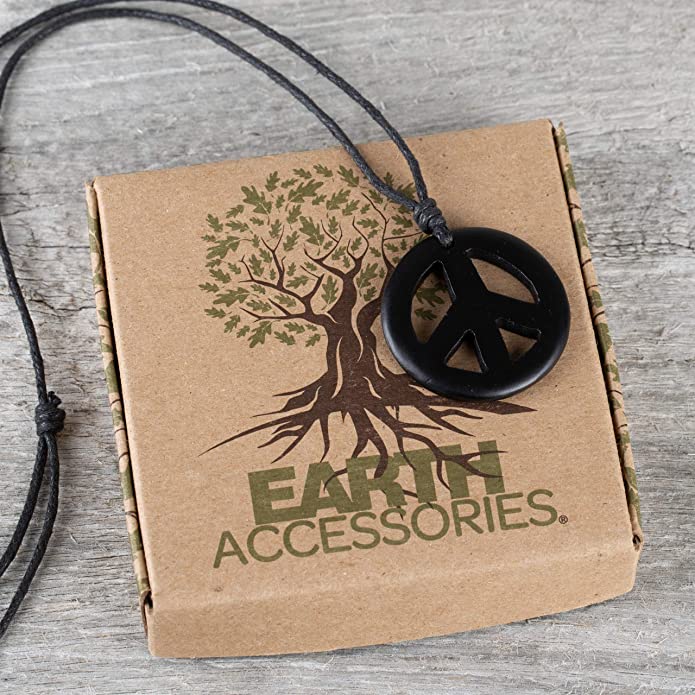 Earth Accessories Adjustable Peace Sign Pendant Necklace with