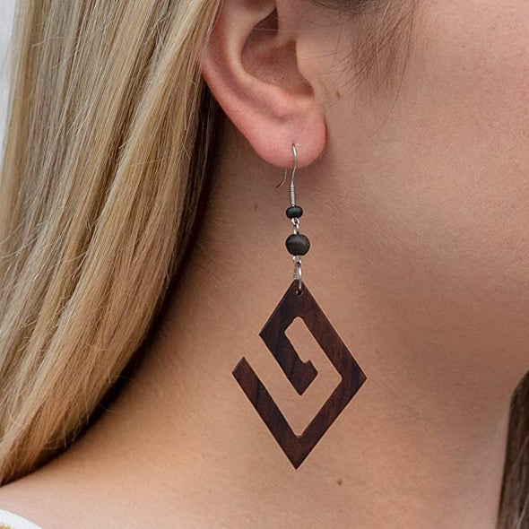 Earth Accessories Organic Wood Dangle Spiral Earrings for Women/Boho Ear Rings or Tribal Earring for African, Hawaiian,Maui,Egyptian, or Indian Looks