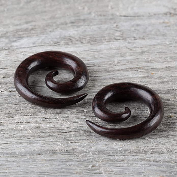 Earth Accessories Spiral Taper Earrings - Gauges for Ears with Organic Wood - Black Arang Wood Ear Stretching Gauges - Set of Plugs Sold as Pair