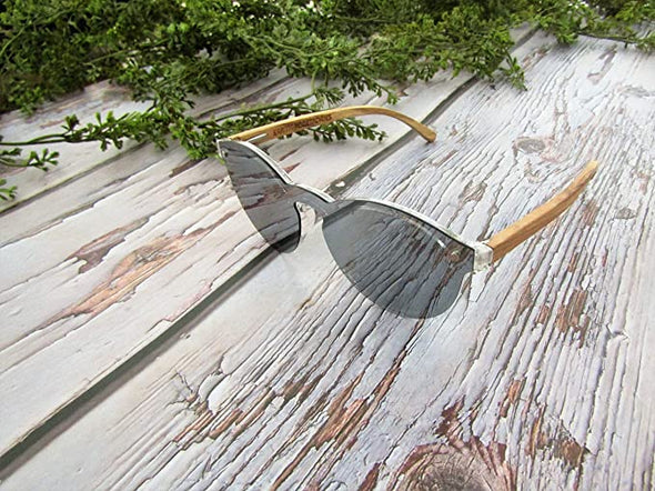 Wood Sunglasses for Men and Women, Retro One-Piece Wooden Polarized Sunglasses, Gray