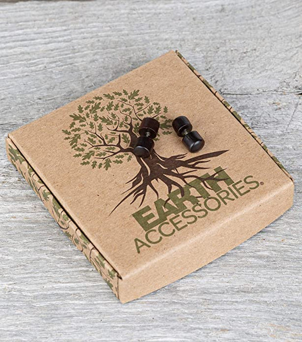 Earth Accessories Small Fake Gauge for Women/Men/Faux Gauge Earrings with Organic Wood and Surgical Steel/Fake Plugs Sold as a Pair in Black or Brown