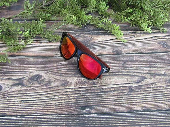 Wood Sunglasses for Men and Women, Wayfarer Style Wooden Polarized Sunglasses, Red