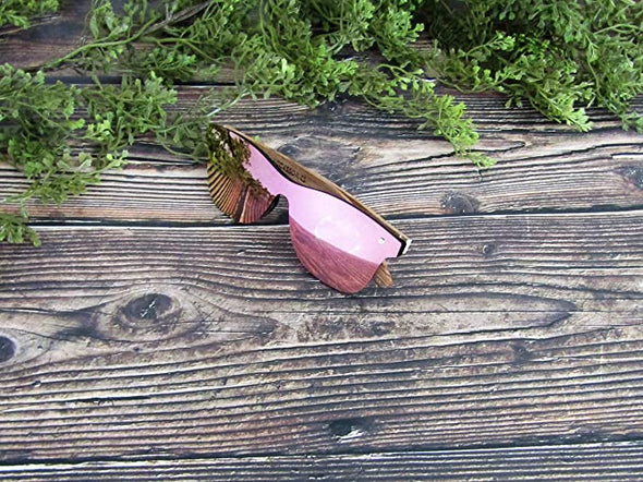 Wood Sunglasses for Men and Women, Flat One-Piece Wooden Polarized Sunglasses, Pink Mirror