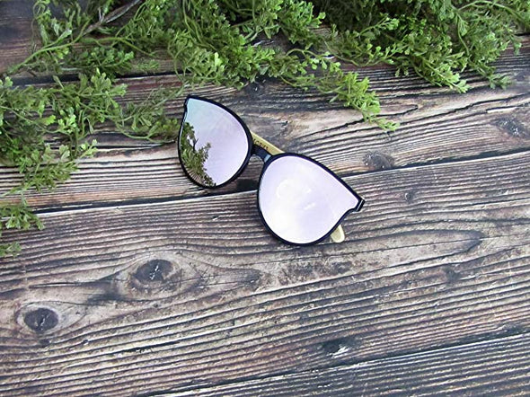 Bamboo Wood Sunglasses for Men and Women, Flat Rimmed Retro Wooden Sunglasses, Gray