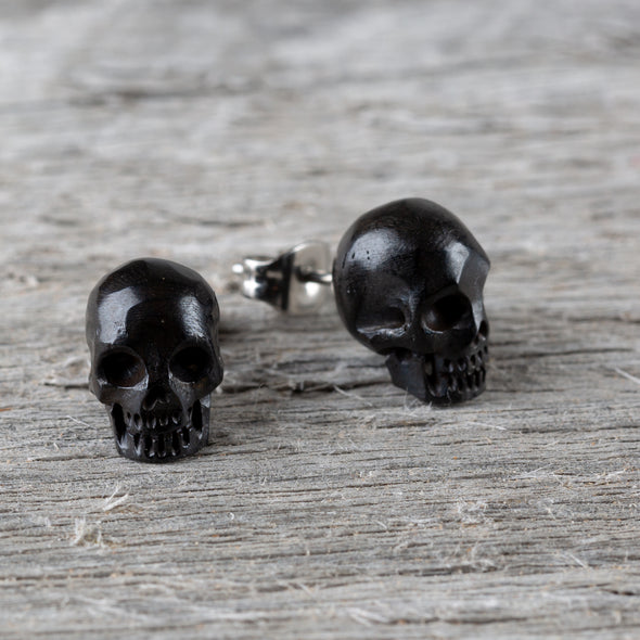 Earth Accessories Sustainably Sourced Organic Bone Skull Earrings for Women or Men - Stud Skeleton Ear Rings - Gothic Skeleton Jewelry