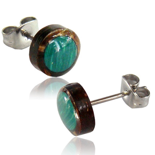 Earth Accessories Organic Shell Stud Earrings for Women - Stud Earring Set surrounded by Coconut Shell with Abalone, Mother of Pearl, and More