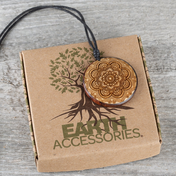 Earth Accessories Adjustable Handmade Carved Organic Wood Necklace for Women - Large Wooden Necklace with Pendant or Wood Jewelry